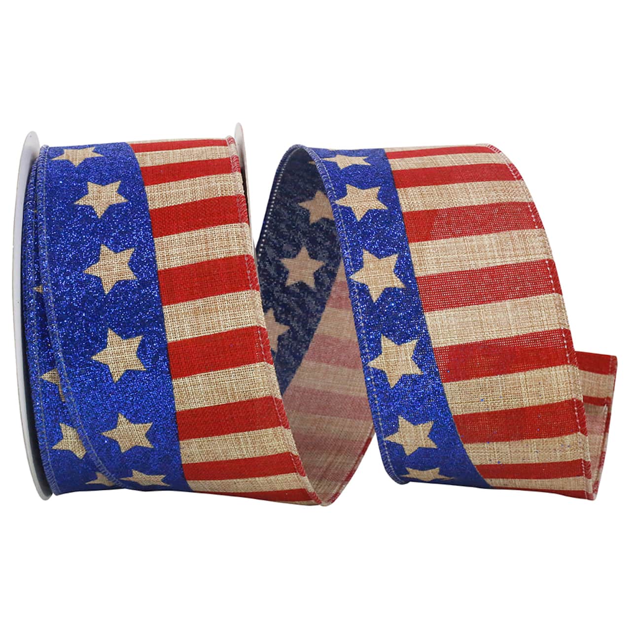 JAM Paper 2.5" x 10yd. Flag Stripe Glitter Wired Ribbon